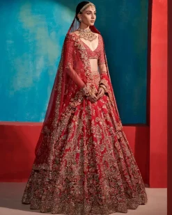 Etta Carmine Red Floral Garden Bridal Lehenga Set