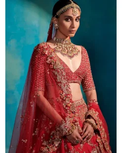 Etta Carmine Red Floral Garden Bridal Lehenga Set
