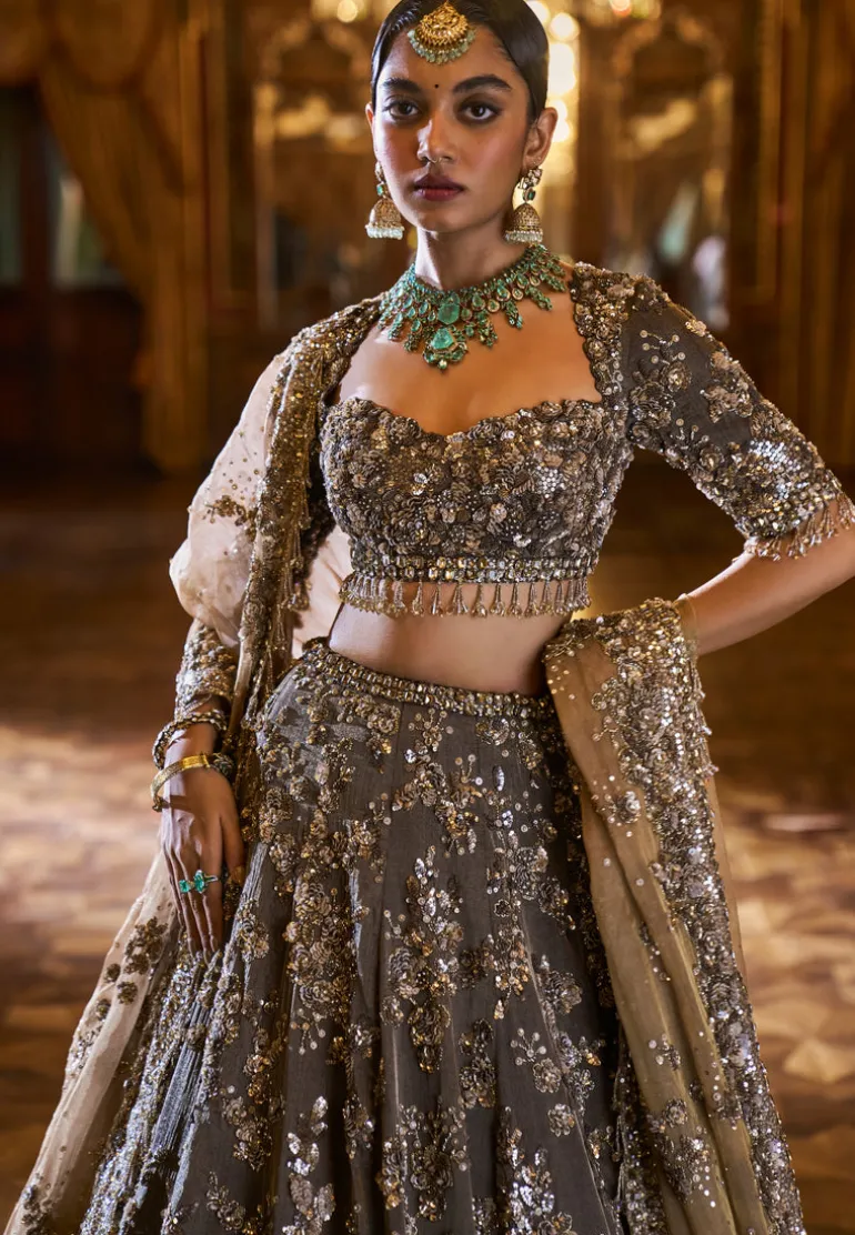 Falaknuma Antique Brown Tissue Lehenga Set