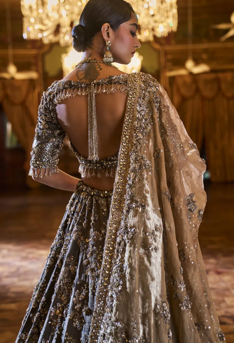 Falaknuma Antique Brown Tissue Lehenga Set