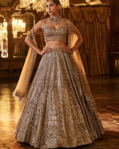 Falaknuma Antique Gold Sequin Lehenga Set