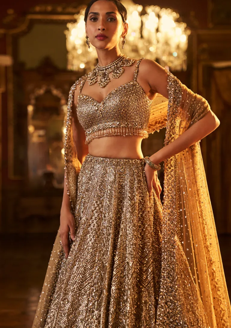 Falaknuma Antique Gold Sequin Lehenga Set