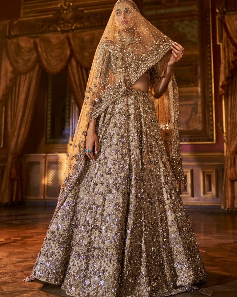 Falaknuma Antique Gold Tissue Lehenga Set