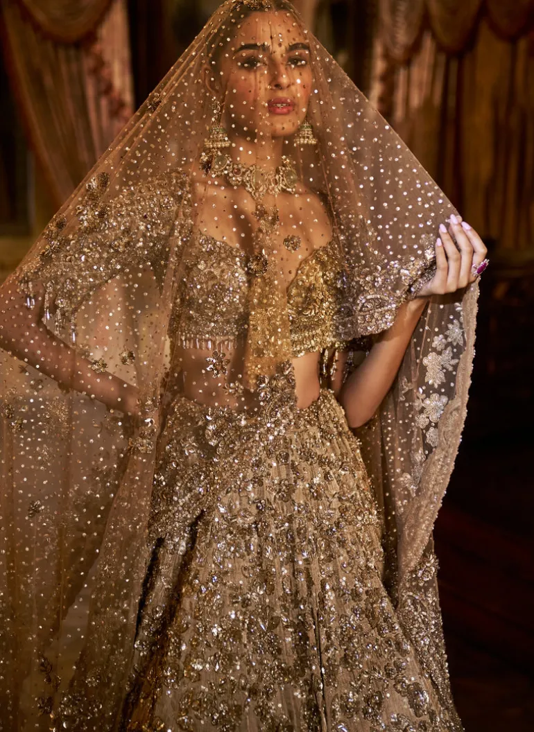 Falaknuma Antique Gold Tissue Lehenga Set