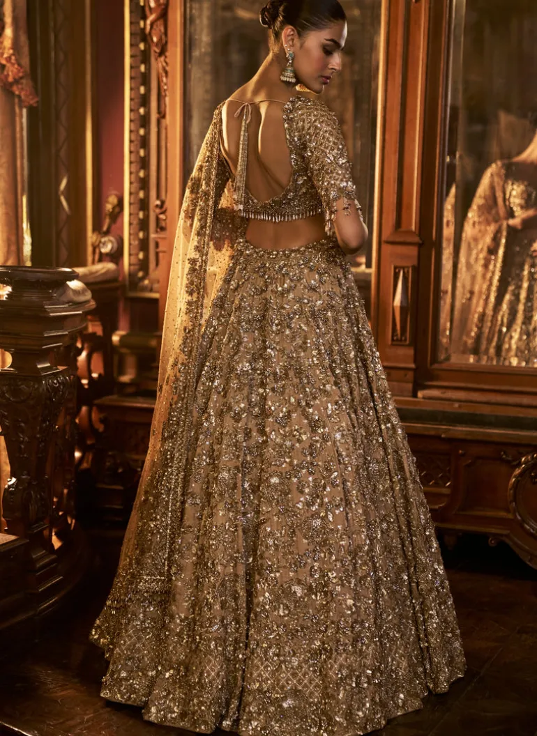 Falaknuma Antique Gold Tissue Lehenga Set