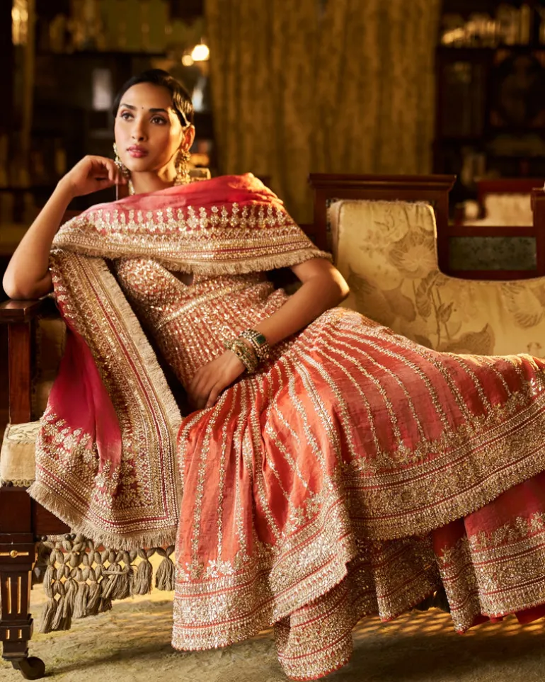 Falaknuma Burnt Orange Gota Patti Sharara Set