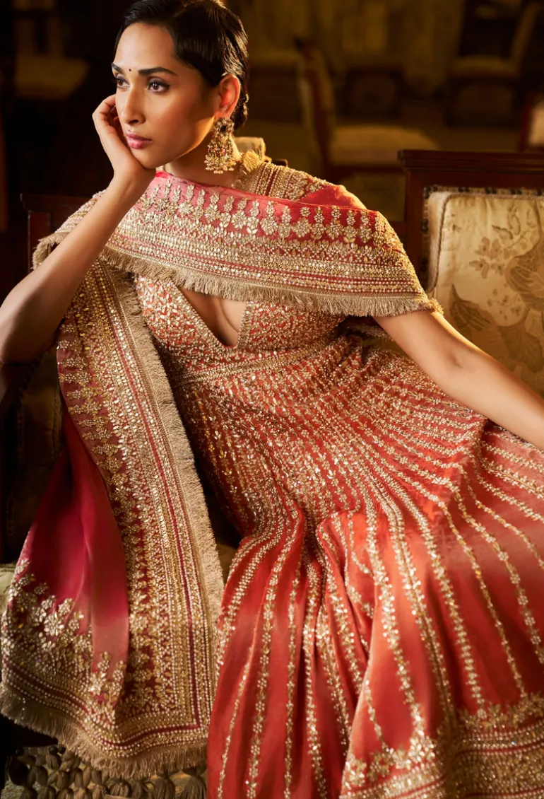 Falaknuma Burnt Orange Gota Patti Sharara Set