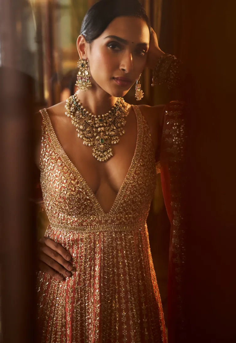Falaknuma Burnt Orange Gota Patti Sharara Set