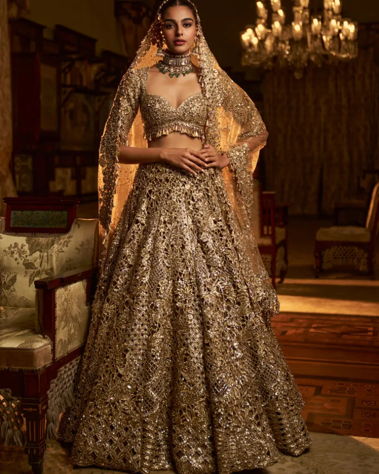 Falaknuma Gold Cut Work Lehenga Set