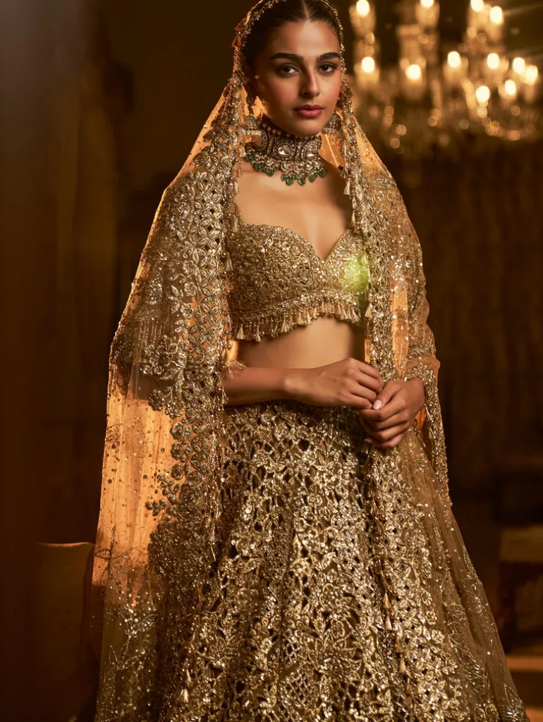 Falaknuma Gold Cut Work Lehenga Set