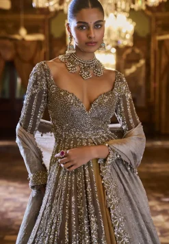 Falaknuma Gold Silver Tissue Jacket Lehenga Set