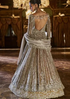 Falaknuma Gold Silver Tissue Jacket Lehenga Set
