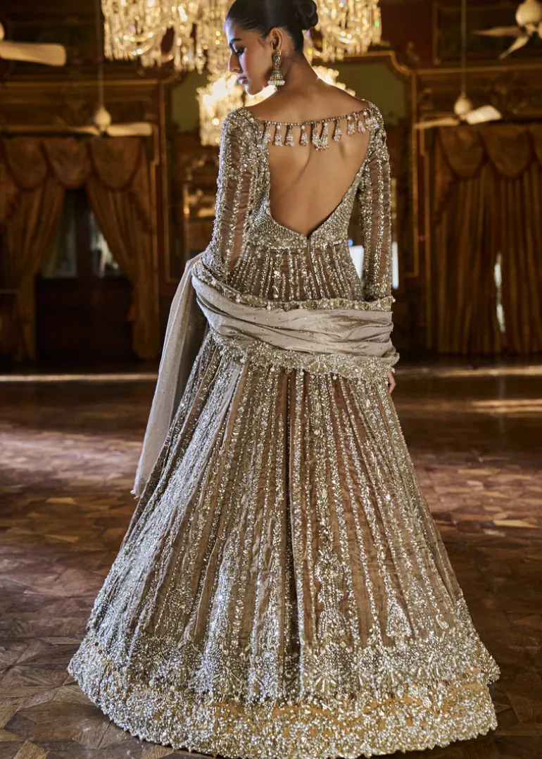 Falaknuma Gold Silver Tissue Jacket Lehenga Set