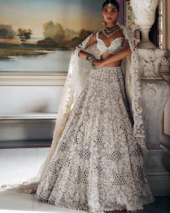 Falaknuma Nude Pearl Cut Work Lehenga Set