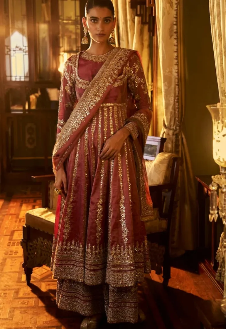 Falaknuma Red Gota Patti Sharara Set