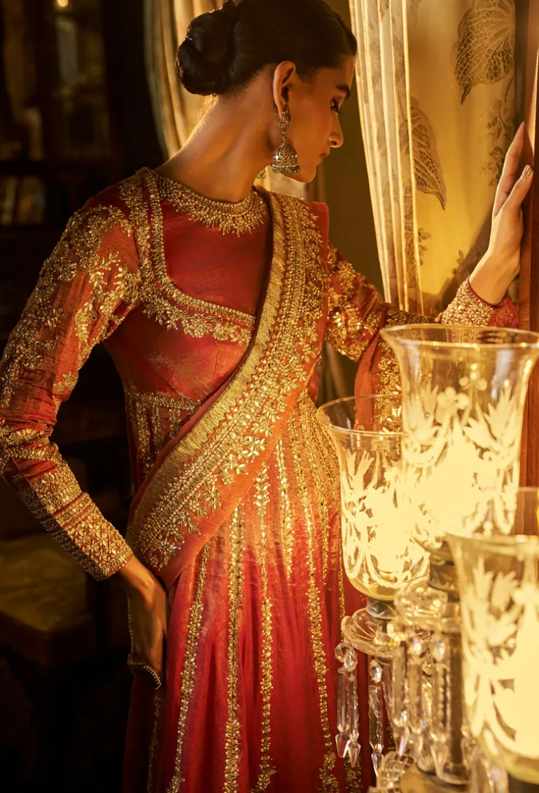Falaknuma Red Gota Patti Sharara Set
