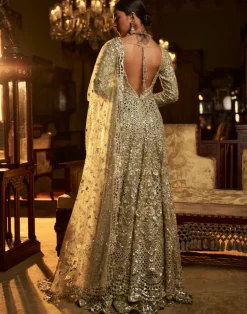 Falaknuma Sage Green Cut Work Jacket Sharara Set