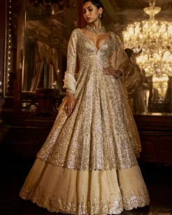 Falaknuma Silver Gold Jacket Lehenga Set