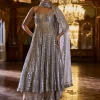 Falaknuma Silver Gold Tissue Anarkali Set