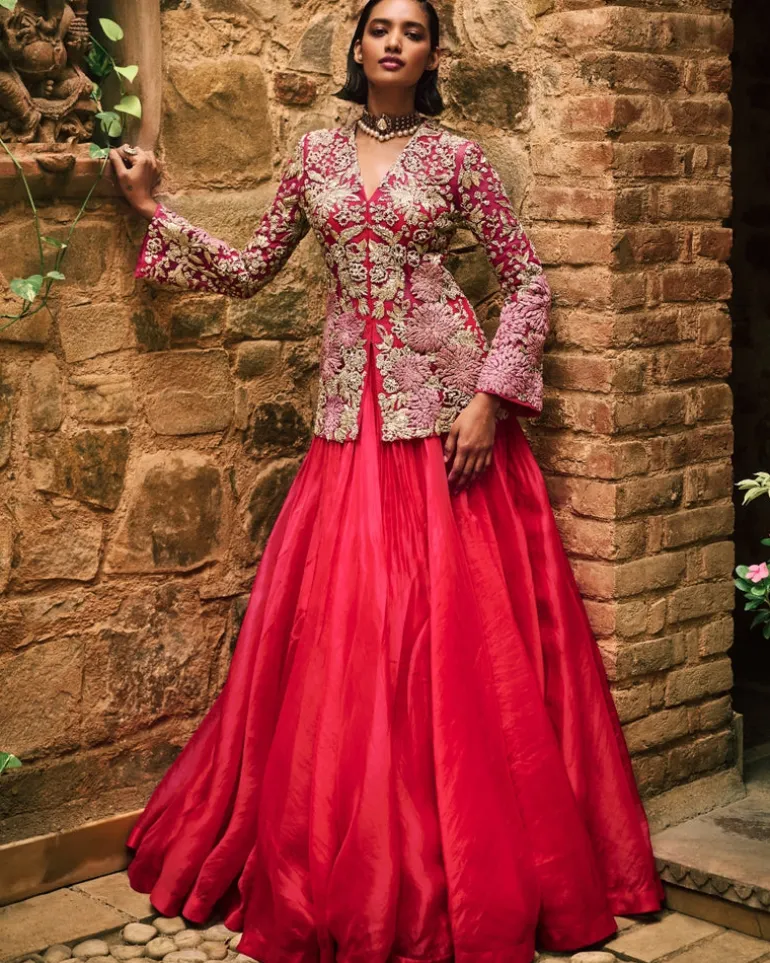 Farasha Pink Jacket And Skirt Set