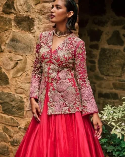 Farasha Pink Jacket And Skirt Set
