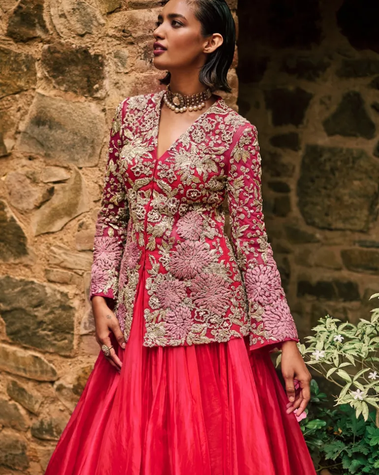 Farasha Pink Jacket And Skirt Set