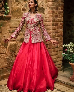Farasha Pink Jacket And Skirt Set