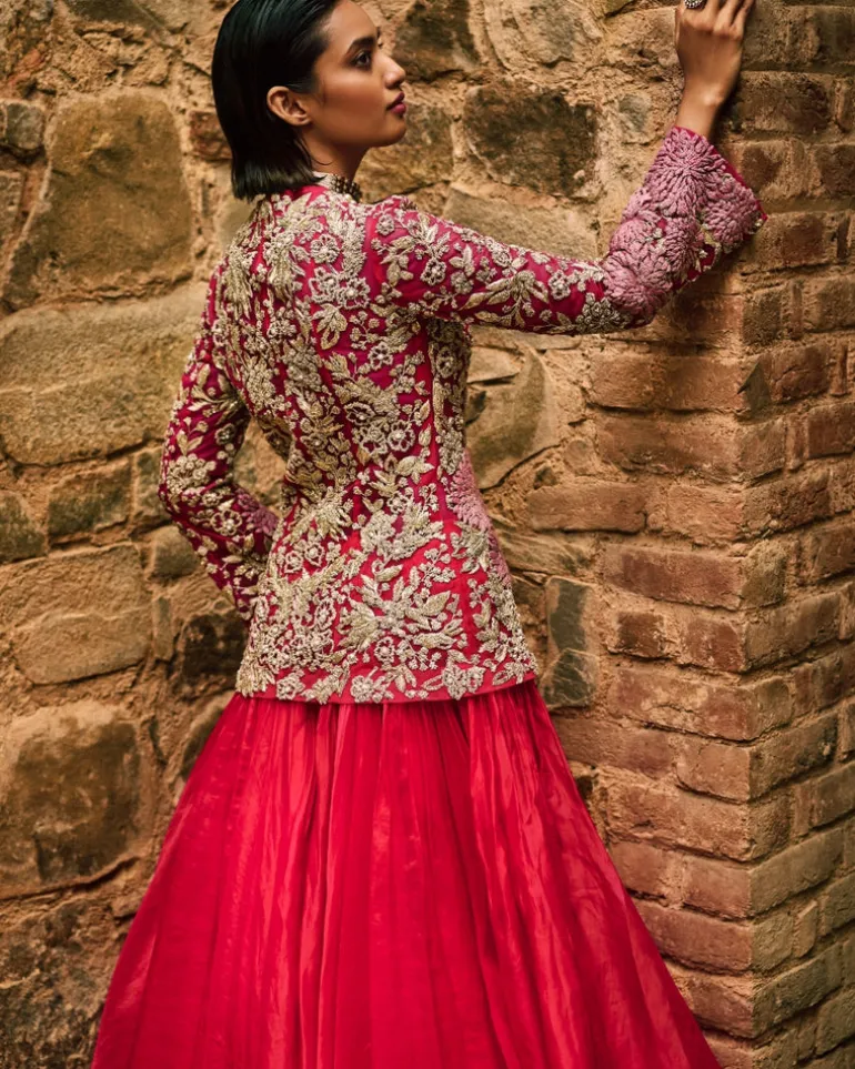 Farasha Pink Jacket And Skirt Set