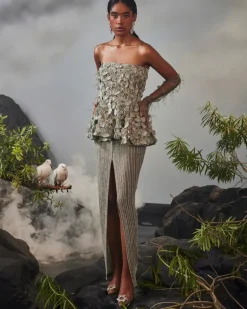 Feather Peplum Skirt Set