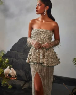 Feather Peplum Skirt Set