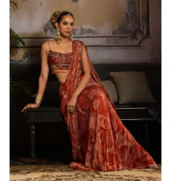 Fiery Autumn Sunset Sari Set