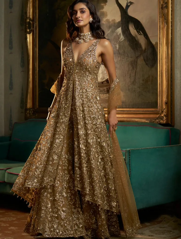 Fiori Antique Gold High-Low Sharara Set