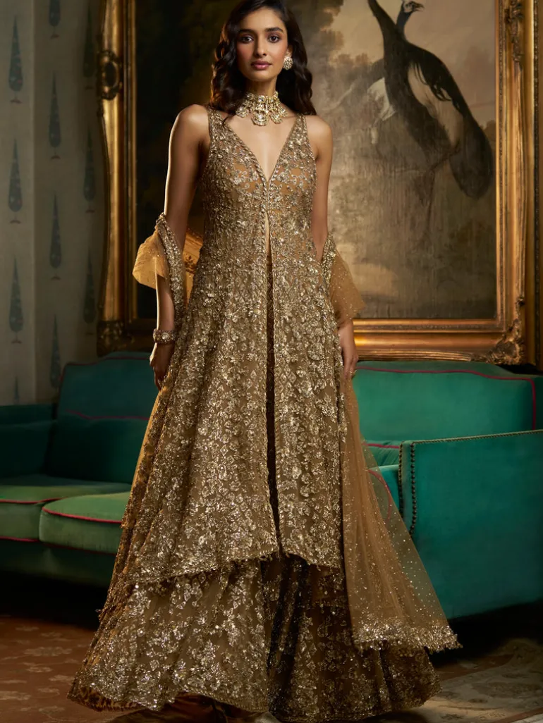 Fiori Antique Gold High-Low Sharara Set
