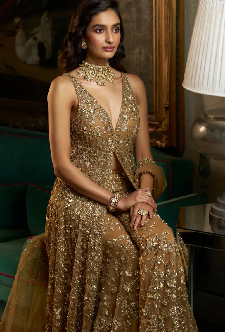 Fiori Antique Gold High-Low Sharara Set