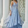 Fiori Blue Mirror Work Jacket Sharara Set
