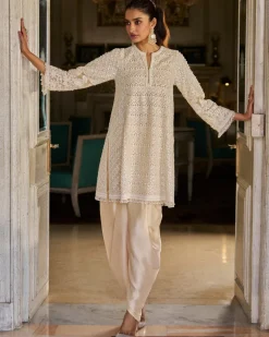 Fiori Cream Pearl Dhoti Set