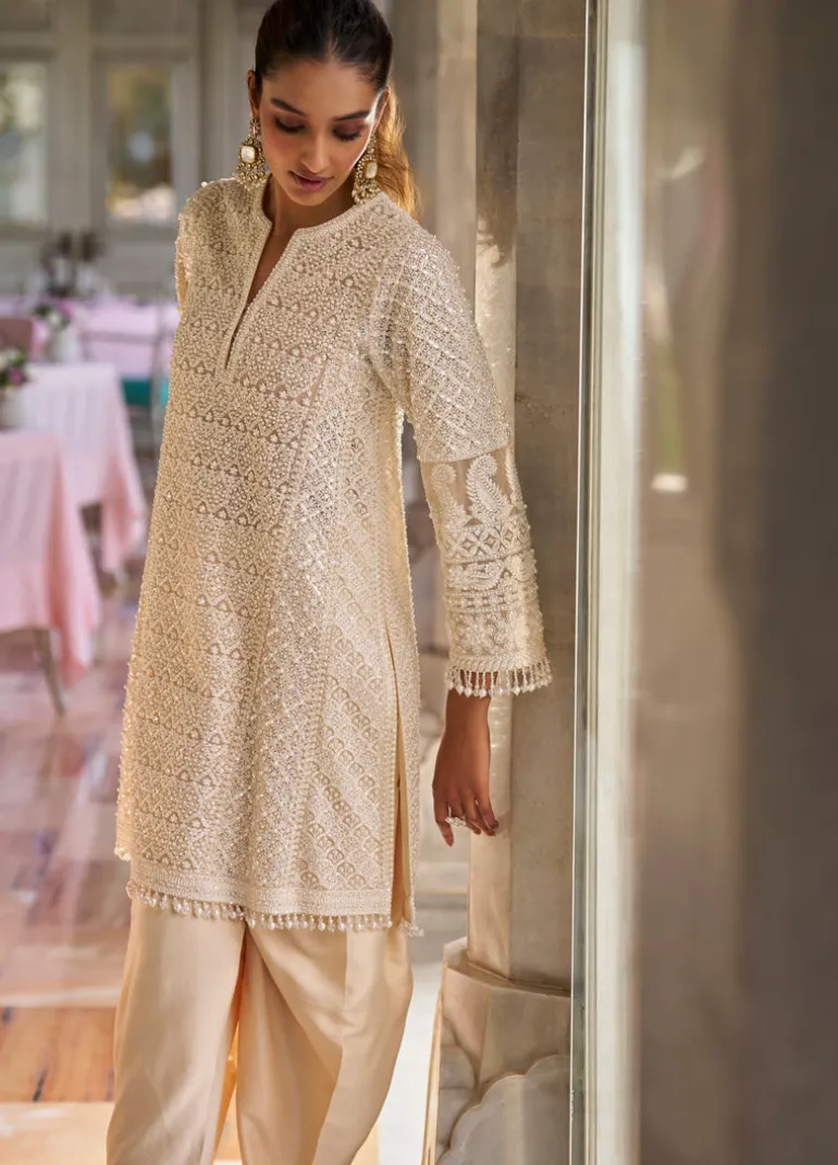 Fiori Cream Pearl Dhoti Set