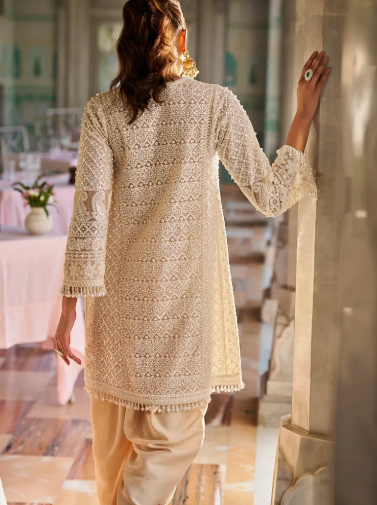Fiori Cream Pearl Dhoti Set