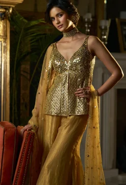 Fiori Gold Mirror Work Sharara Set