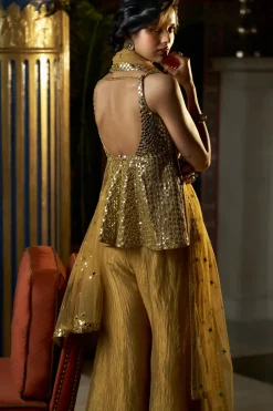Fiori Gold Mirror Work Sharara Set