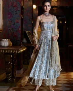 Fiori Gold Silver Crystal Sharara Set