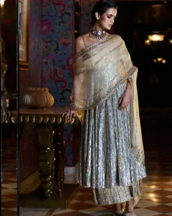 Fiori Gold Silver Crystal Sharara Set