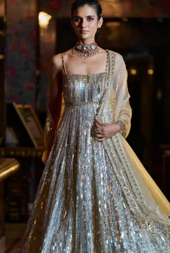 Fiori Gold Silver Crystal Sharara Set