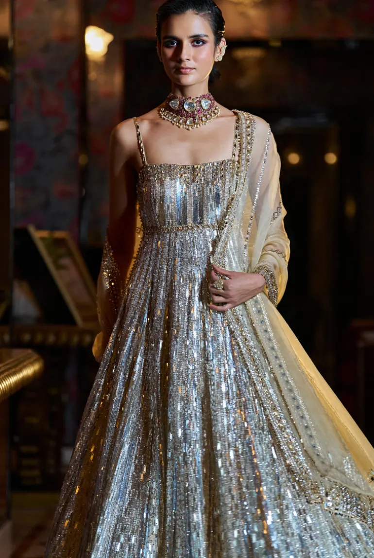 Fiori Gold Silver Crystal Sharara Set