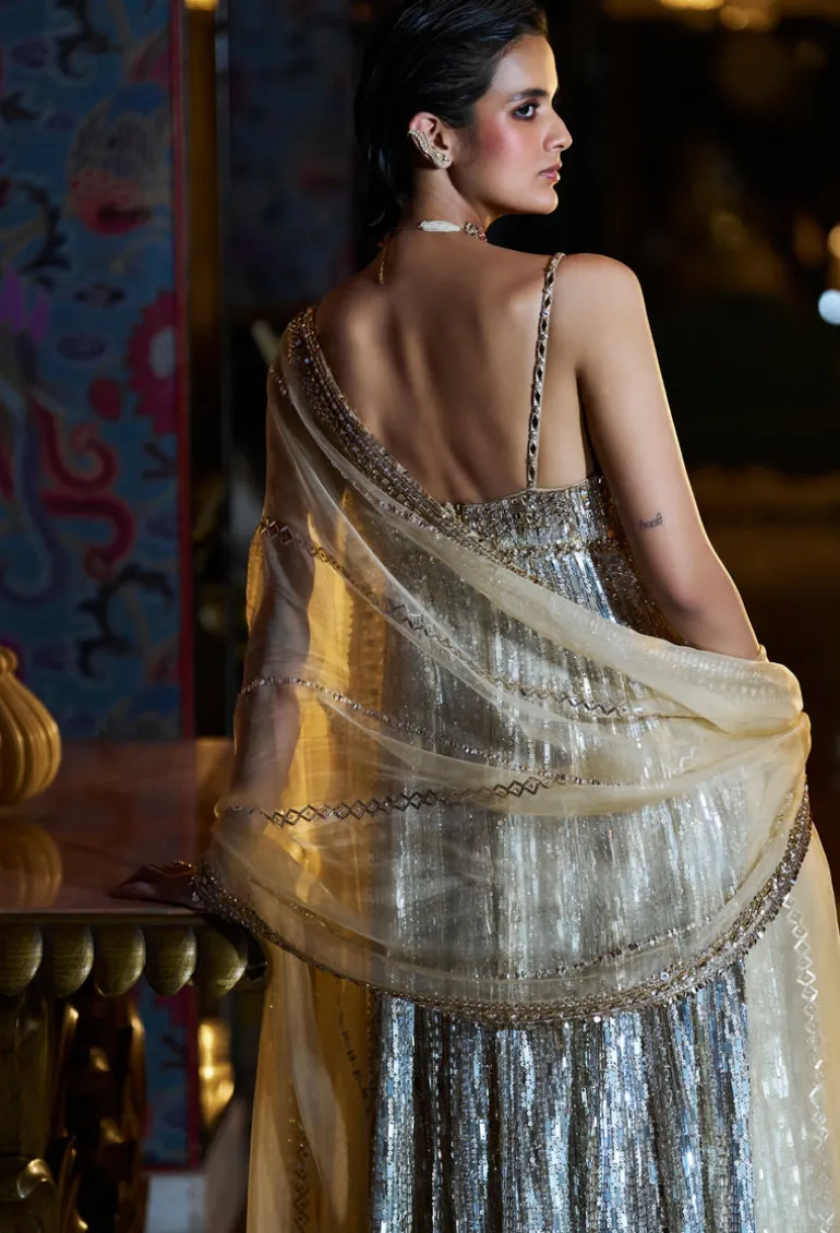 Fiori Gold Silver Crystal Sharara Set