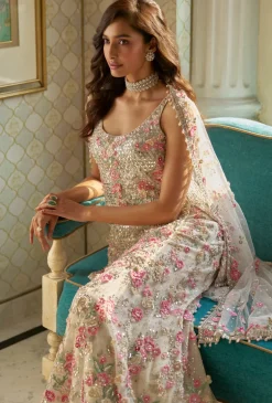 Fiori Ivory Multi-Coloured Three-Dimensional Sharara Set