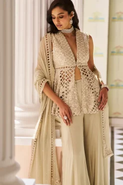 Fiori Mint Green Cut Work Sharara Set