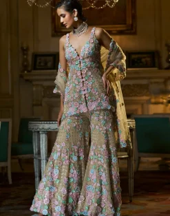 Fiori Multi-Coloured Three-Dimensional Sharara Set