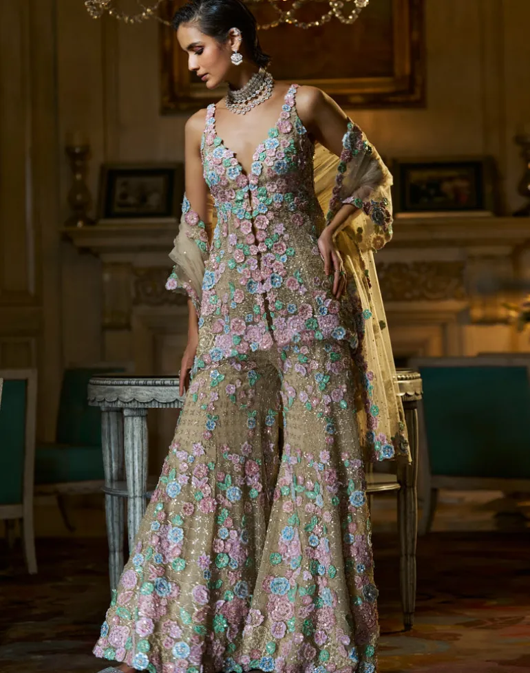 Fiori Multi-Coloured Three-Dimensional Sharara Set