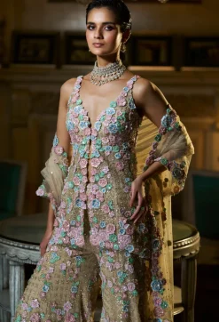 Fiori Multi-Coloured Three-Dimensional Sharara Set